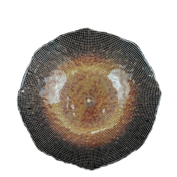 Bronze Gold Art Glass Design Large Centerpiece Scalloped Edge Bowl-16" Diameter! - Picture 3 of 10